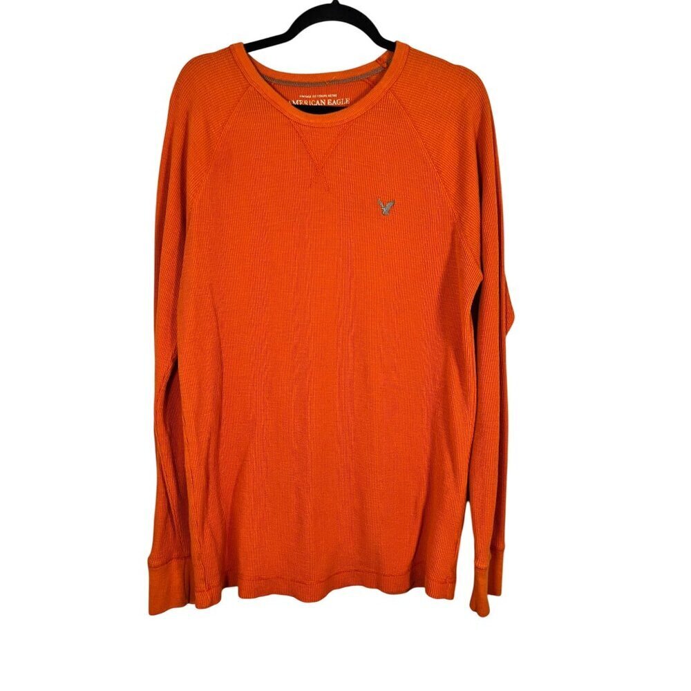 Retro American Eagle Waffle Knit‎ Shirt Orange XL Y2K Preppy Classic Academia